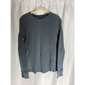 Vince Waffle Knit Thermal Shirt Gray Green Pima Cotton Stretch Crewneck Medium